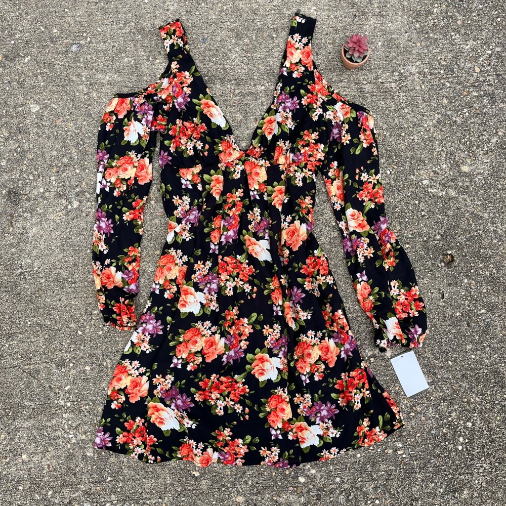 Midnight Doll Cold Shoulder Floral Dress